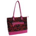 Parinda 11169 ALLIE (Red Floral Pink) Quilted Fabric with Croco Faux Leather Tote